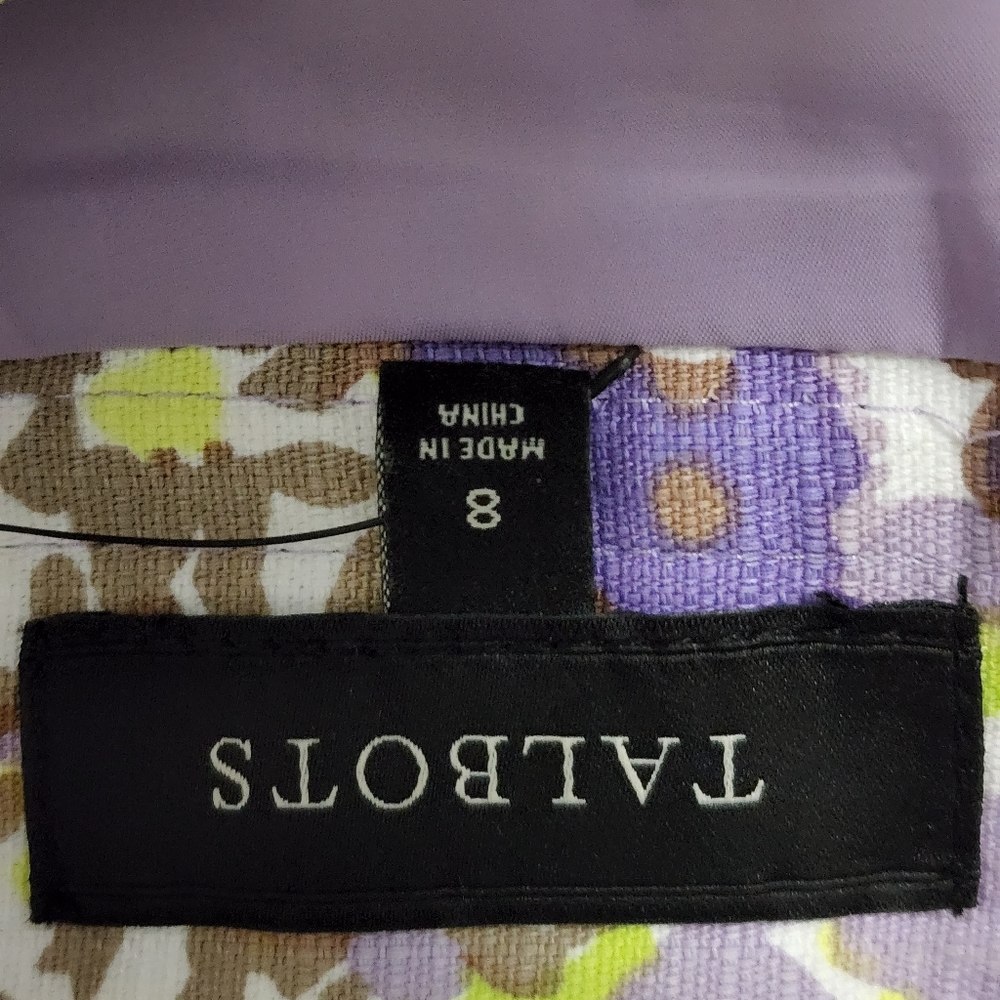 Talbots lavender neon watercolor floral canvas cotton a-line skirt size 8 - Picture 7 of 8